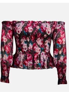 torrid Black Floral Off-Shoulder Smocked Peplum Top